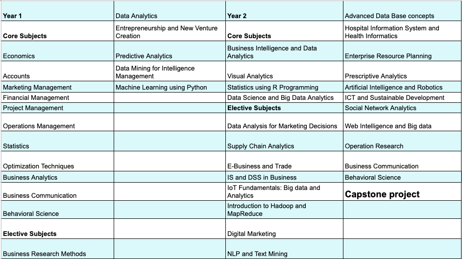 MBA BIDA Amity University Curriculum