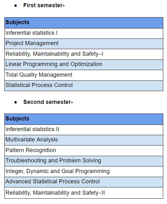 M.S. in Quality Management Science by ISI: Curriculum